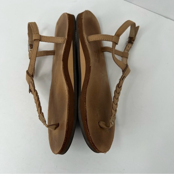 Rainbow brown leather braided T- Strap flat sandals - Picture 5 of 10